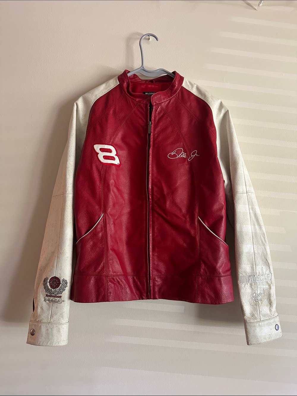 Wilsons Leather Red and White Racing-Style Leather Jacket